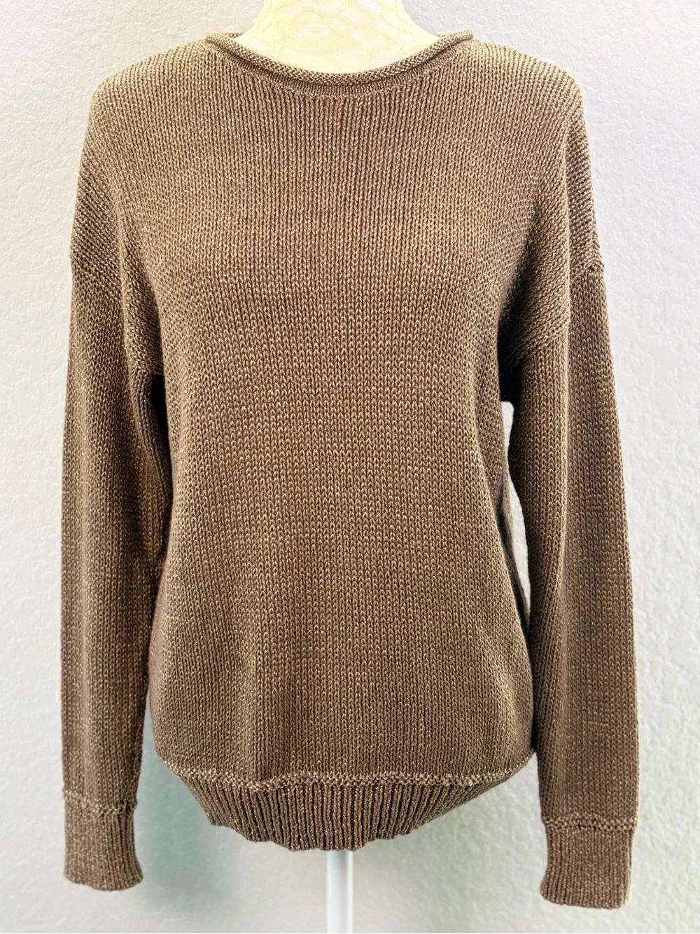 Lauren Ralph Lauren Rolled Neck Knit Sweater Gold Large